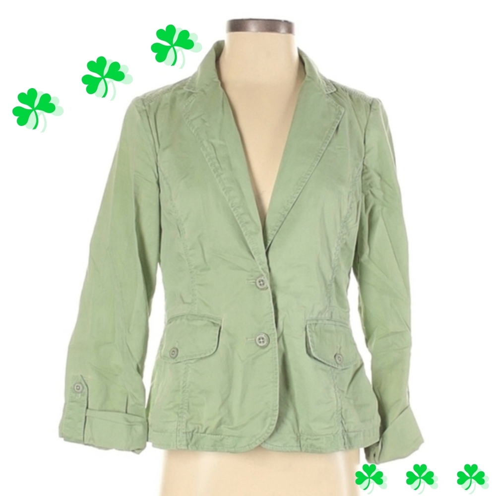 Eddie Bauer Womens Jacket Sz‎ Small Green Blazer Cotton Top Coat S Easter
